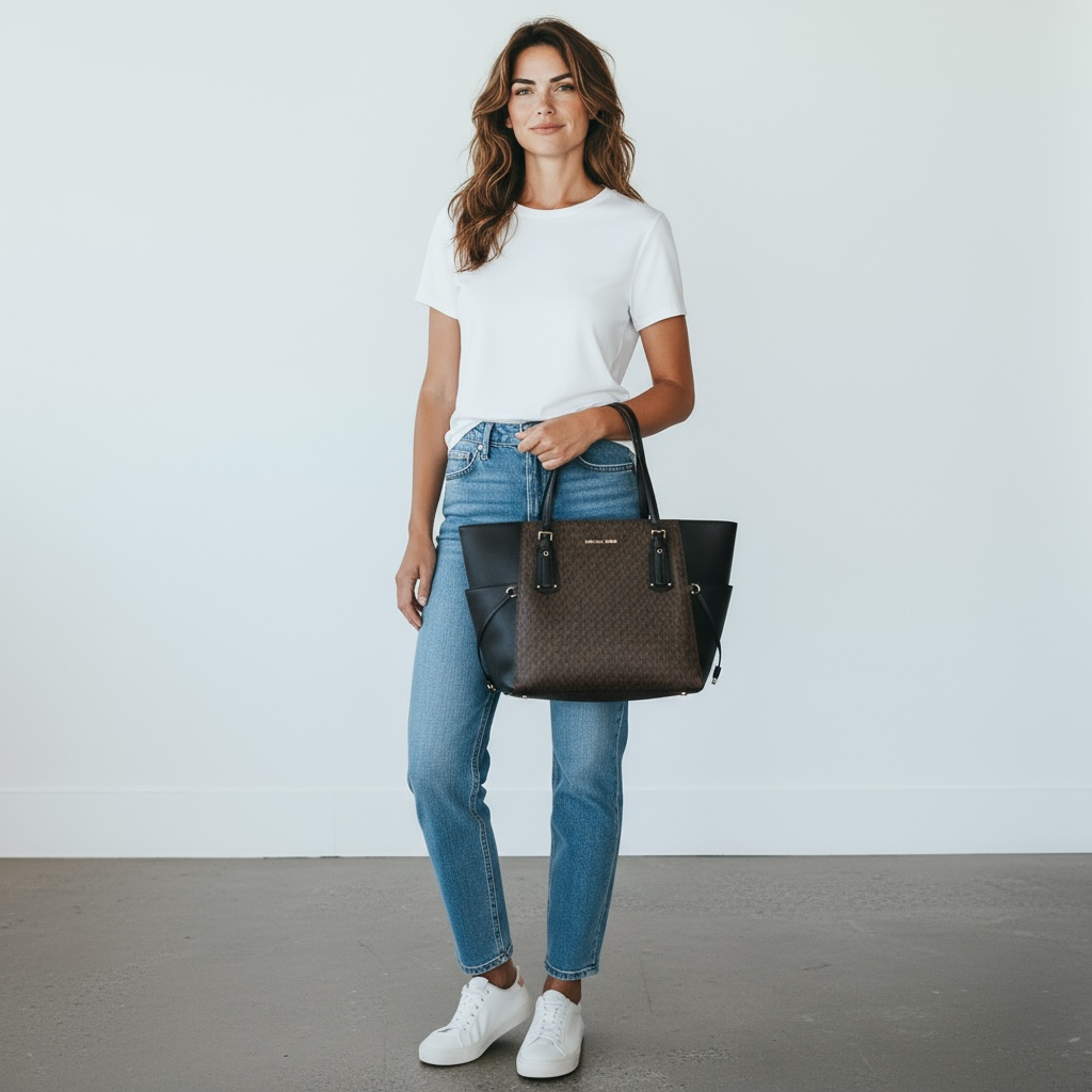 Michael Kors Jet Set Signature Tote Brown & Black